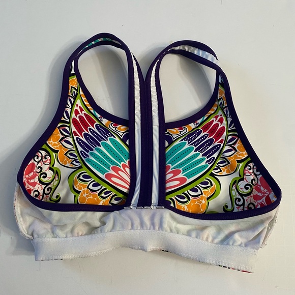 ATHLETA WOMENS Sports Bra Top COLORFUL WHITE PURPLE ORANGE RED X SMALL - Picture 6 of 8
